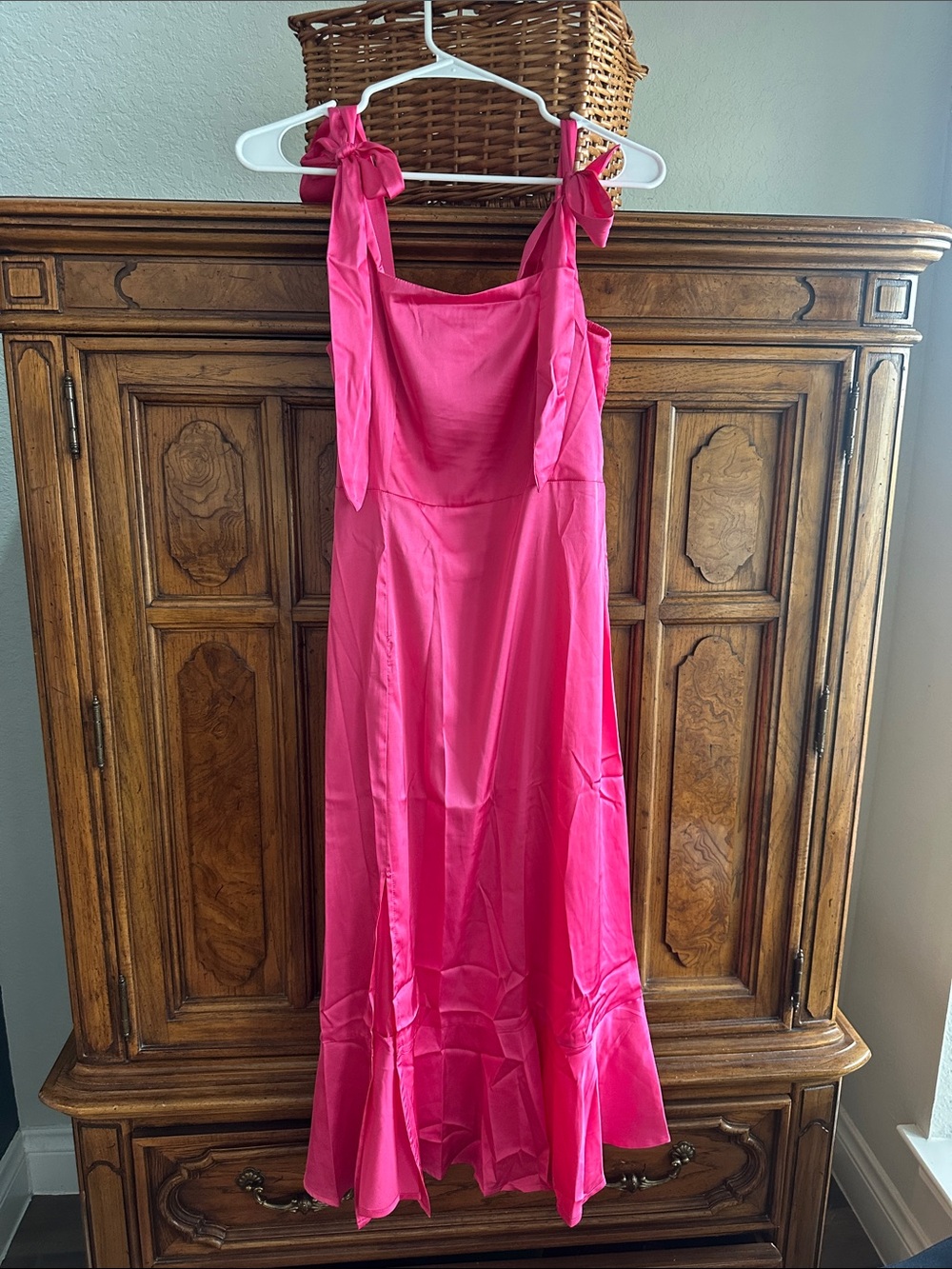 Bright Pink Tie-Shoulder Midi Dress